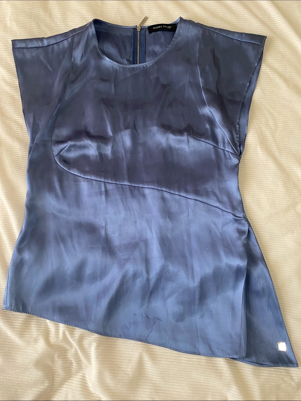Ivanka Trump Slate Blue Satin Shell Top